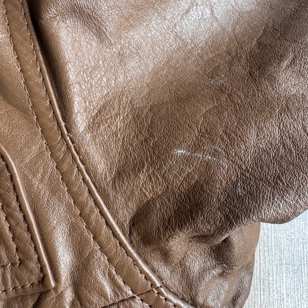 Vintage Clipper Mist Tan Brown Leather Bomber Jacket Mens 40 Reg 80s 90s - Picture 9 of 10